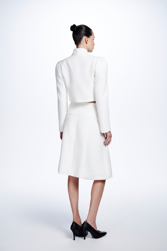  Mônacov-Neck Tweed Skirt Off White
