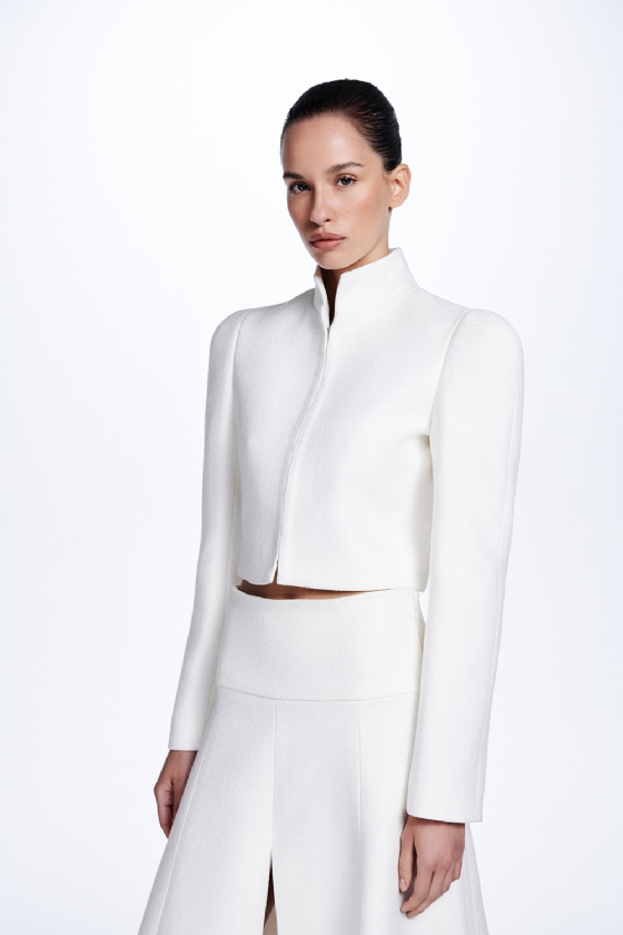 Mônacov-Neck Tweed Skirt Off White