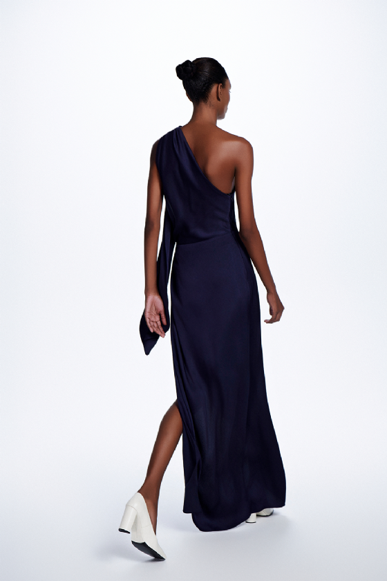Crepe High-Low Dress Carbon Blue