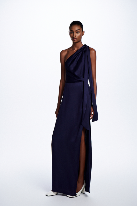 Crepe High-Low Dress Carbon Blue