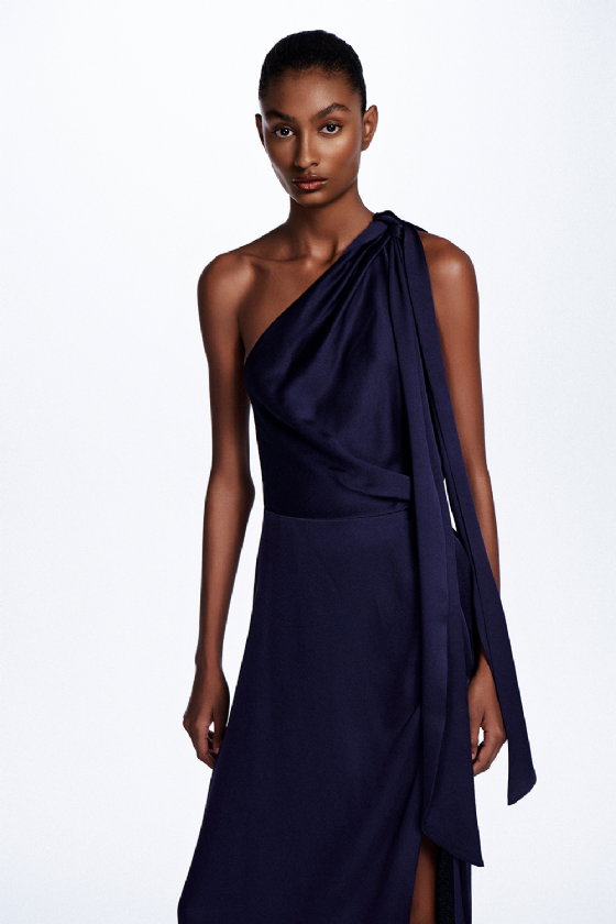 Crepe High-Low Dress Carbon Blue