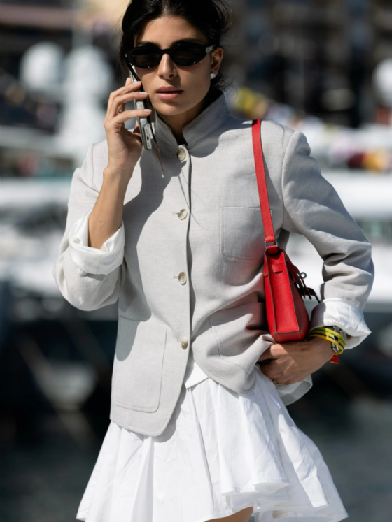L Manda Crepe Blazer  Melange Etoupe