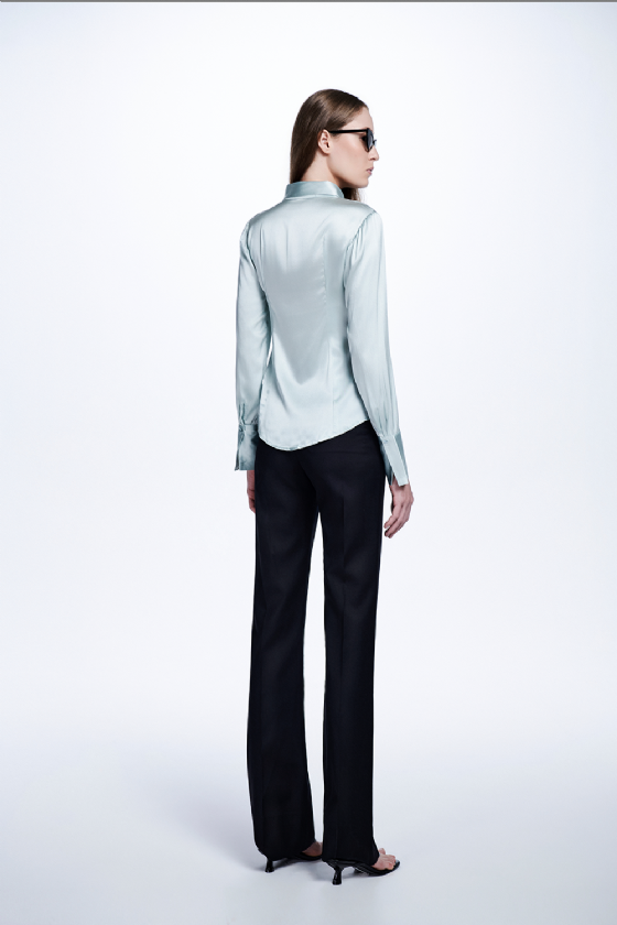 Meet Silk Satin Blouse Water Blue