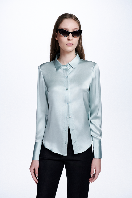 Meet Silk Satin Blouse Water Blue