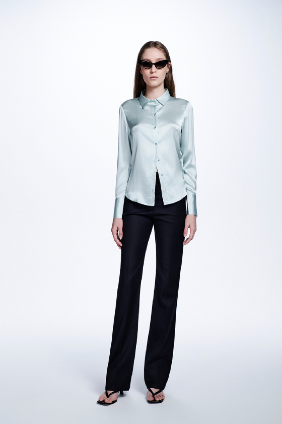 Meet Silk Satin Blouse Water Blue