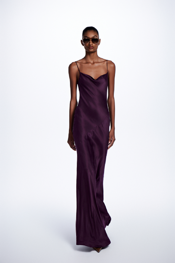 Silk Satin Wrap Dress Violet