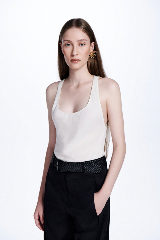 Cdg Miu Silk Tank Top Off White