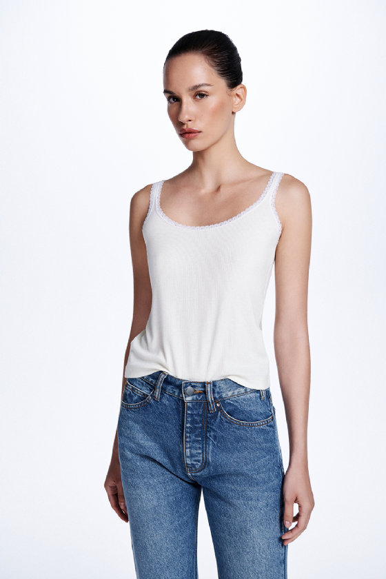 Ribbed Knit Tank Top Off White