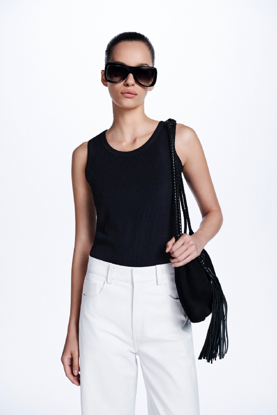 Mene Ribbed Knit Tank Top Black