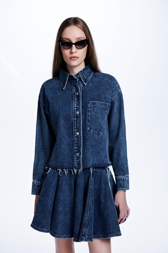 Moirane Denim Shirt Marble Blue