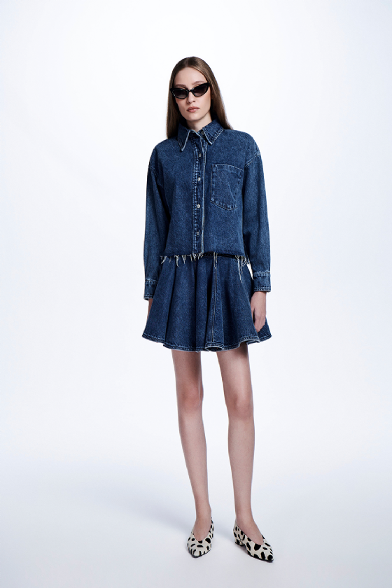 Moirane Denim Shirt Marble Blue