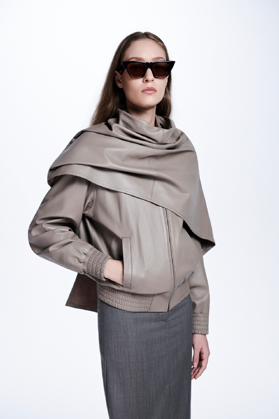 Michiru Leather Jacket Taupe