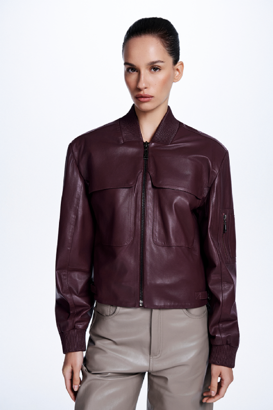 Michiko Leather Jacket Aubergine