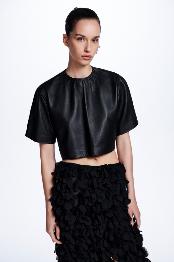 Marlia Leather T-Shirt Black