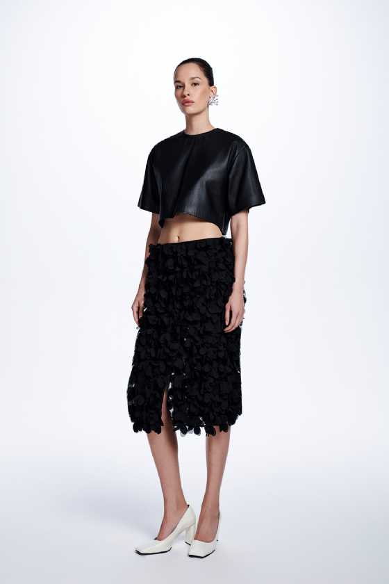Marlia Leather T-Shirt Black