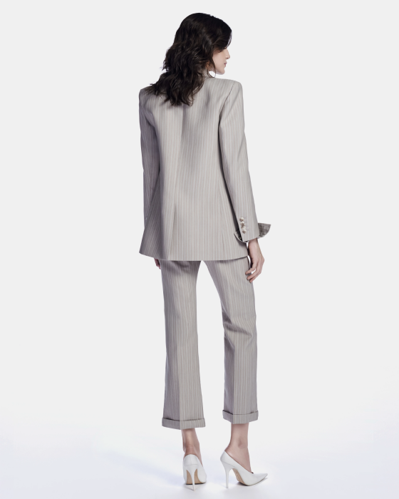 Luz Striped Wool Blazer Taupe Gris