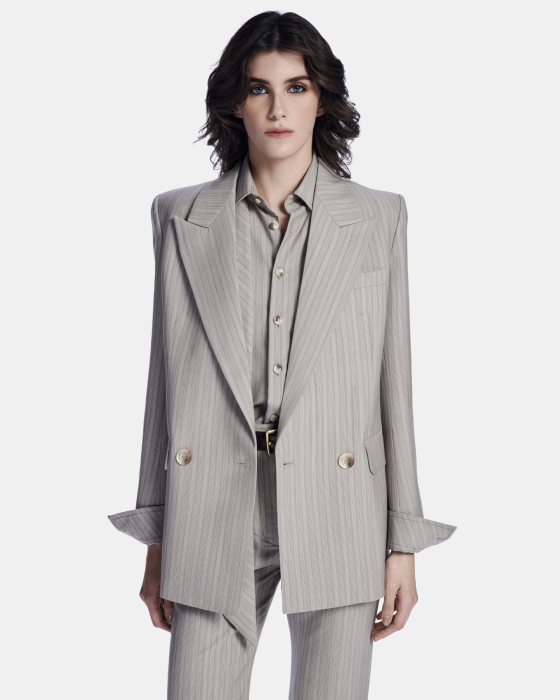 Luz Striped Wool Blazer Taupe Gris