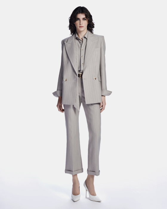 Luz Striped Wool Blazer Taupe Gris